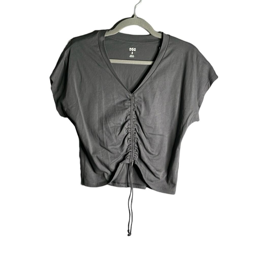 DSG Gray Cropped Cinched Short Sleeve Top V Neck Small